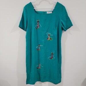 Vintage Country Concept Womens Linen Blend Dress Size Medium Lighthouses Coastal